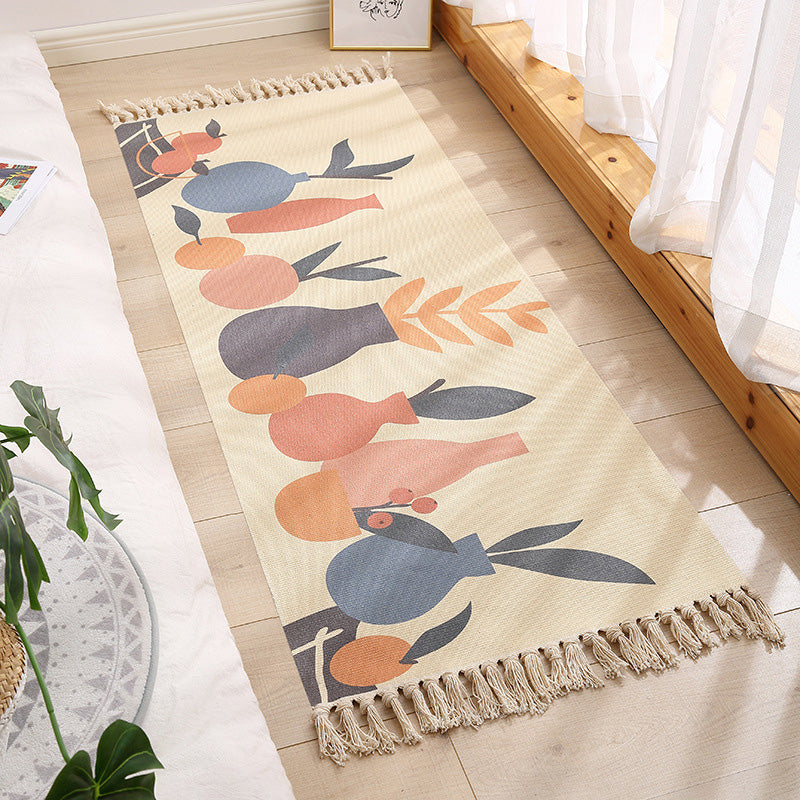Geometric Print Bedroom Rug in Multicolor – Machine Washable with Tassels