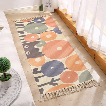 Geometric Print Bedroom Rug in Multicolor – Machine Washable with Tassels