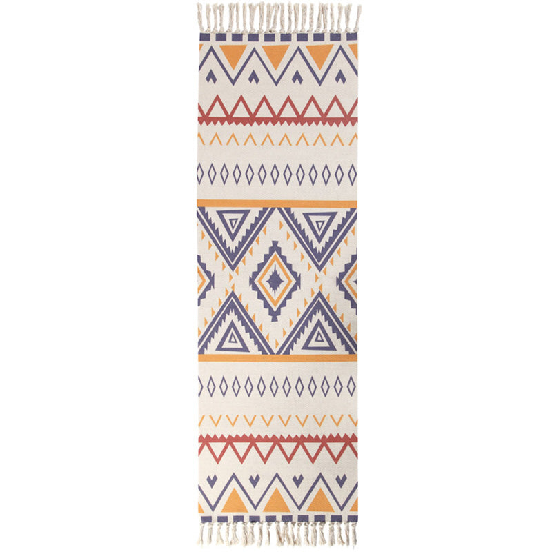 Geometric Print Bedroom Rug in Multicolor – Machine Washable with Tassels