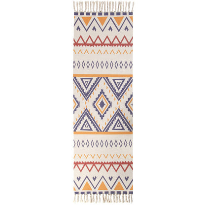 Geometric Print Bedroom Rug in Multicolor – Machine Washable with Tassels