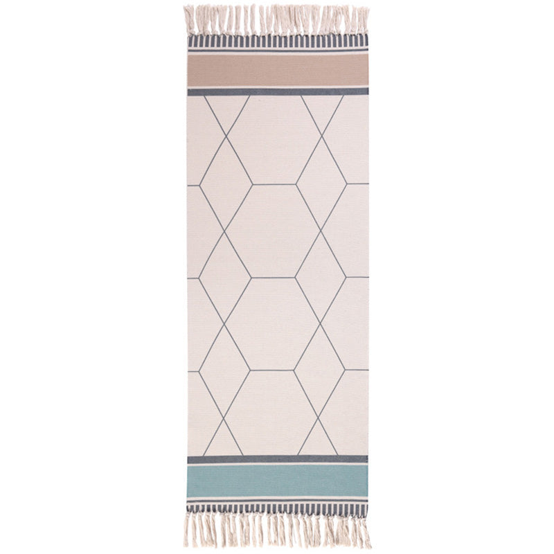 Geometric Print Bedroom Rug in Multicolor – Machine Washable with Tassels