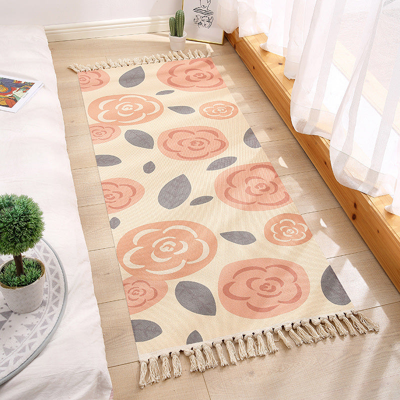 Geometric Print Bedroom Rug in Multicolor – Machine Washable with Tassels
