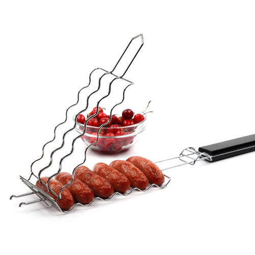 Stainless Steel BBQ Basket for 6 Hot Dogs with Wooden Handle | 55.5 cm Grill Accessory