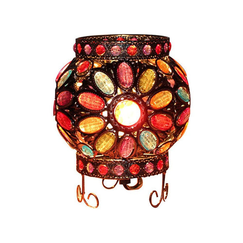Decorative Bedside Lamp in Bronze with Colorful Bead Accents