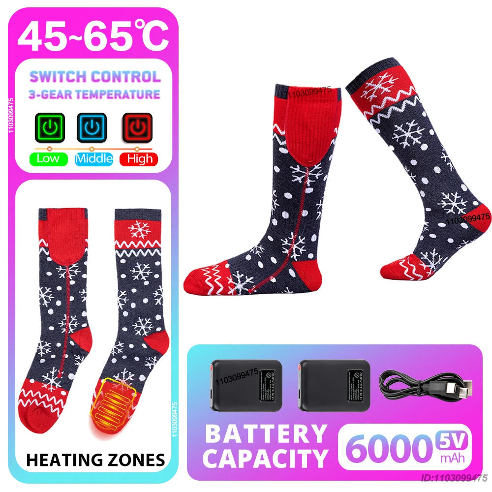 Heated Socks with Rechargeable 6000 mAh Battery | Up to 10 Hours Warmth | Unisex Thermal Socks for Outdoor, Skiing & Winter Use