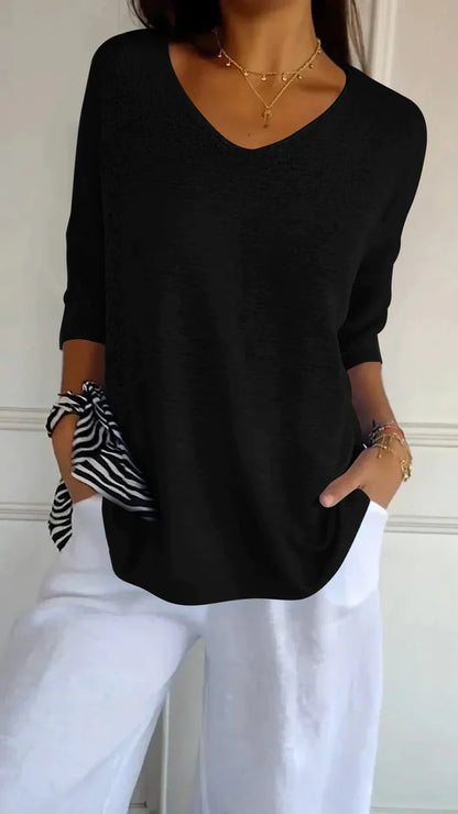 Chic Solid Color V-Neck Top for Spring & Summer