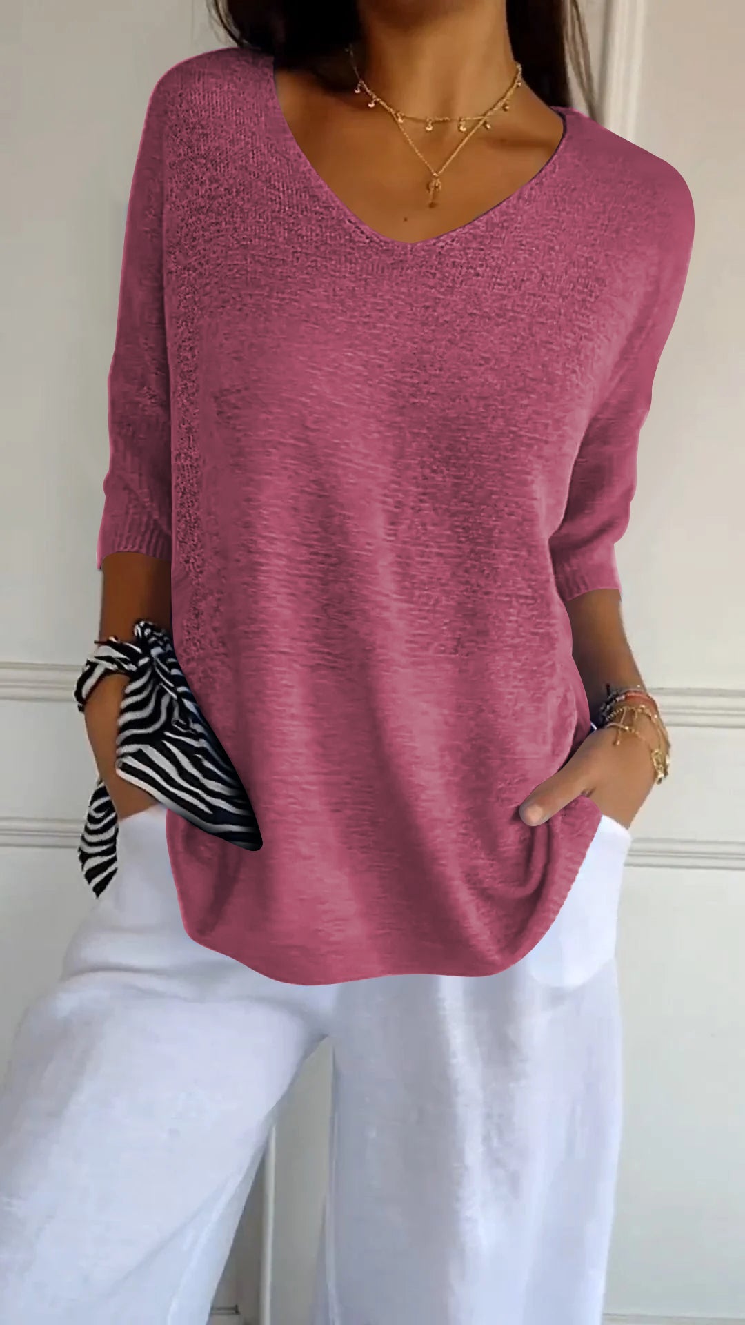 Chic Solid Color V-Neck Top for Spring & Summer