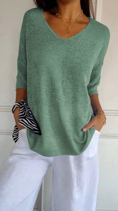 Chic Solid Color V-Neck Top for Spring & Summer