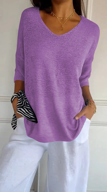 Chic Solid Color V-Neck Top for Spring & Summer