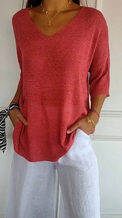 Chic Solid Color V-Neck Top for Spring & Summer