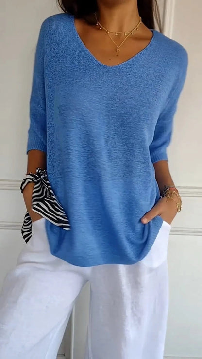 Chic Solid Color V-Neck Top for Spring & Summer