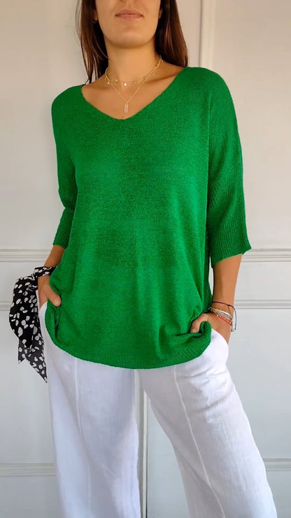 Chic Solid Color V-Neck Top for Spring & Summer
