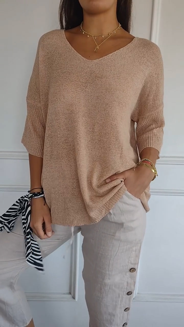 Chic Solid Color V-Neck Top for Spring & Summer