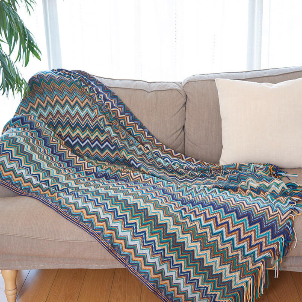 Vibrant Geometric Tasseled Throw Blanket for All Seasons