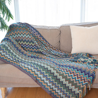 Vibrant Geometric Tasseled Throw Blanket for All Seasons