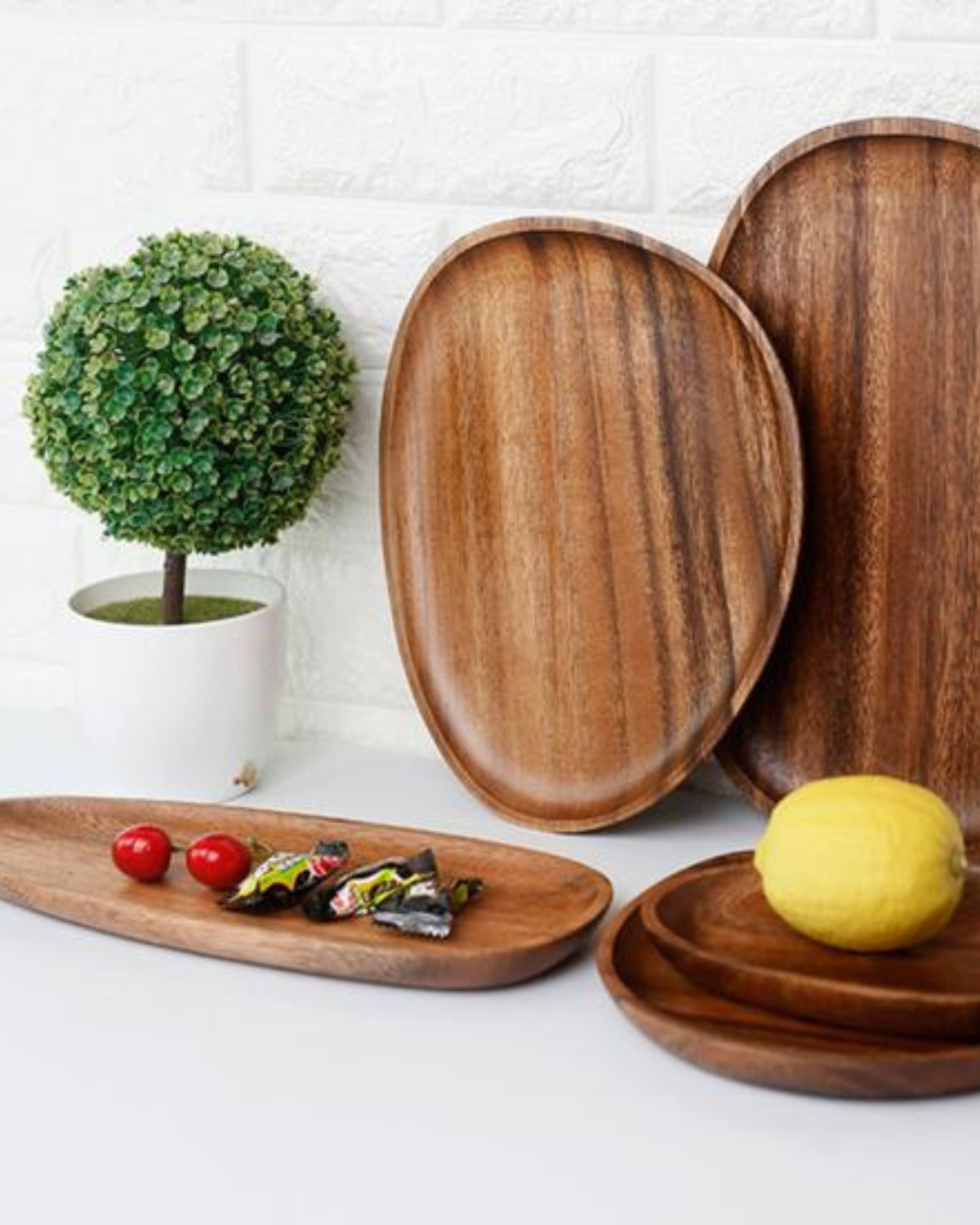 Rustic Wooden Platter Set – Natural Serving Tray for Kitchen Decor