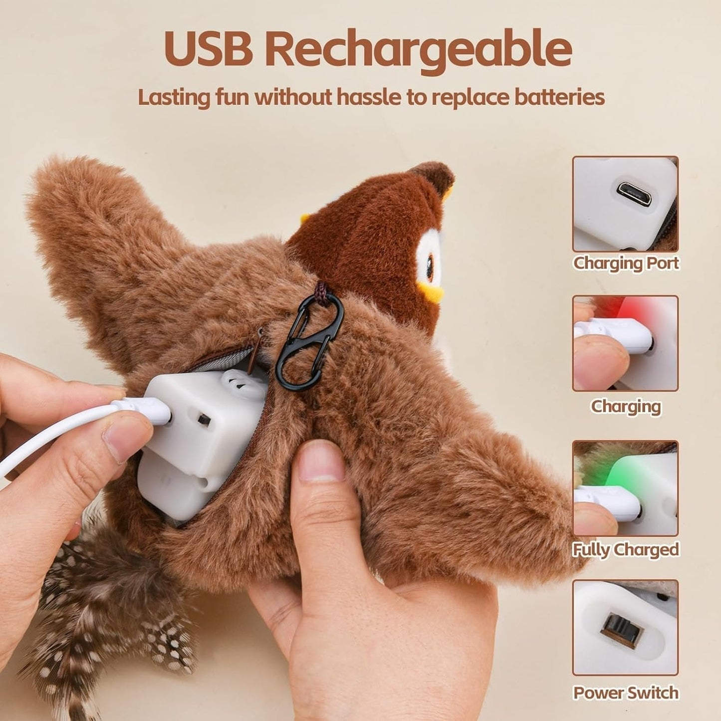 Engaging Cat Toy with Fluttering Wings | Motion Sensor & Bird Sounds | Rechargeable