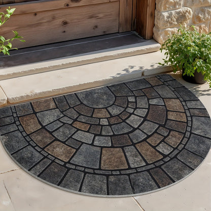 Non-Slip Half Circle Doormat for Indoor and Outdoor Mosaic Entrance