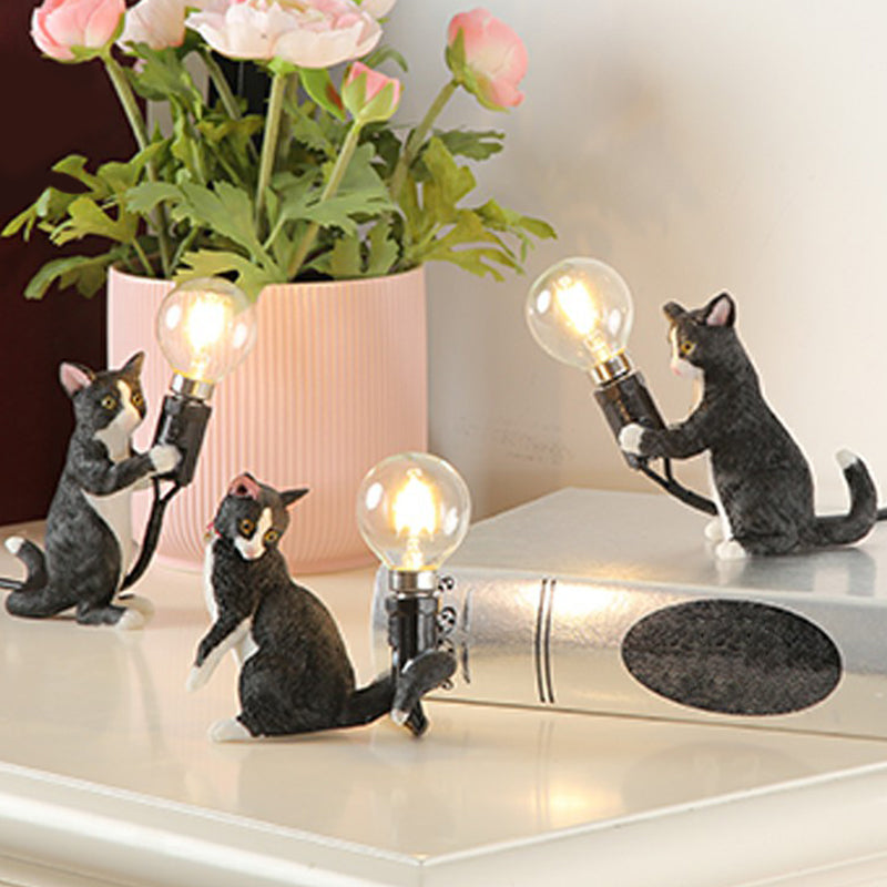 Decorative Resin Nightstand Lamp for Kids' Room - 1 Bulb Kitten Design
