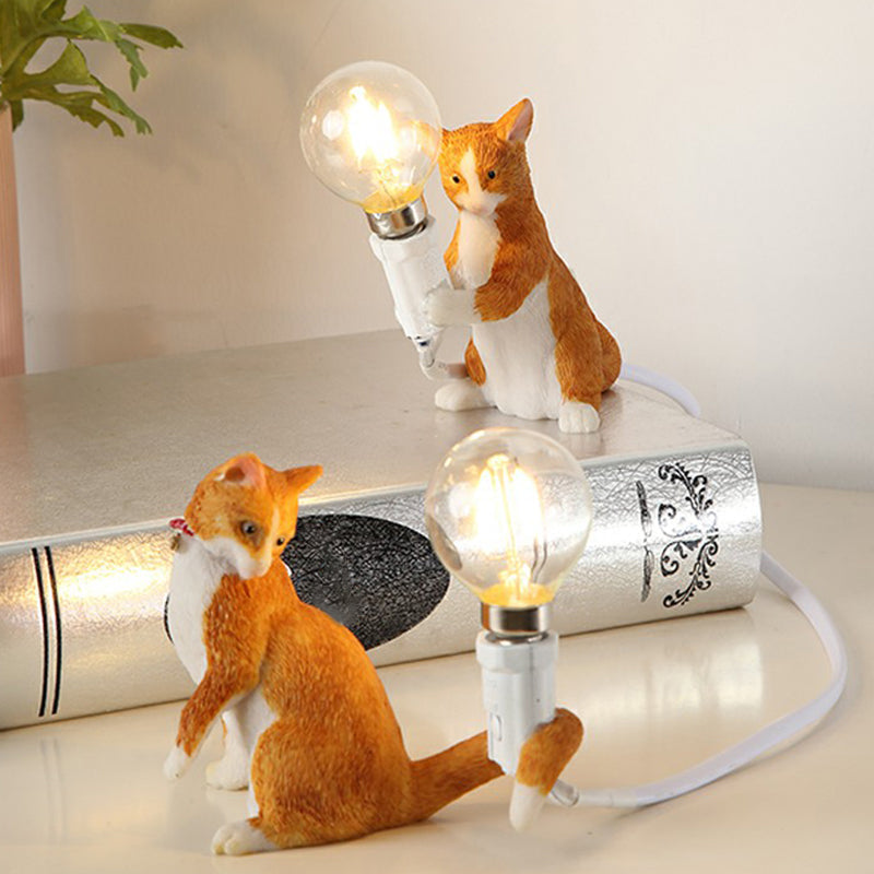 Decorative Resin Nightstand Lamp for Kids' Room - 1 Bulb Kitten Design