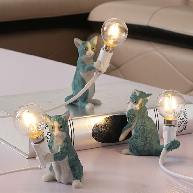 Decorative Resin Nightstand Lamp for Kids' Room - 1 Bulb Kitten Design