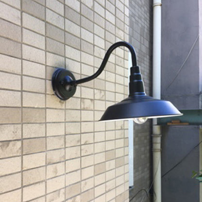 Industrial Metal Gooseneck Wall Light Fixture with Barn Shade - Outdoor 1-Bulb