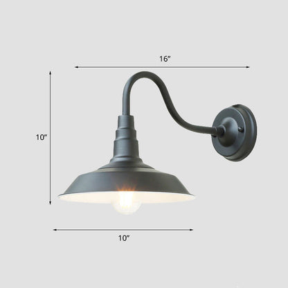 Industrial Metal Gooseneck Wall Light Fixture with Barn Shade - Outdoor 1-Bulb