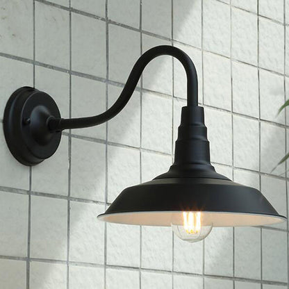 Industrial Metal Gooseneck Wall Light Fixture with Barn Shade - Outdoor 1-Bulb