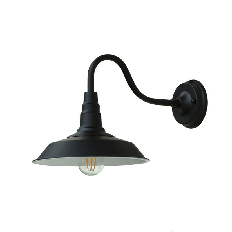 Industrial Metal Gooseneck Wall Light Fixture with Barn Shade - Outdoor 1-Bulb