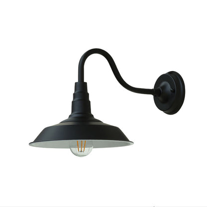 Industrial Metal Gooseneck Wall Light Fixture with Barn Shade - Outdoor 1-Bulb