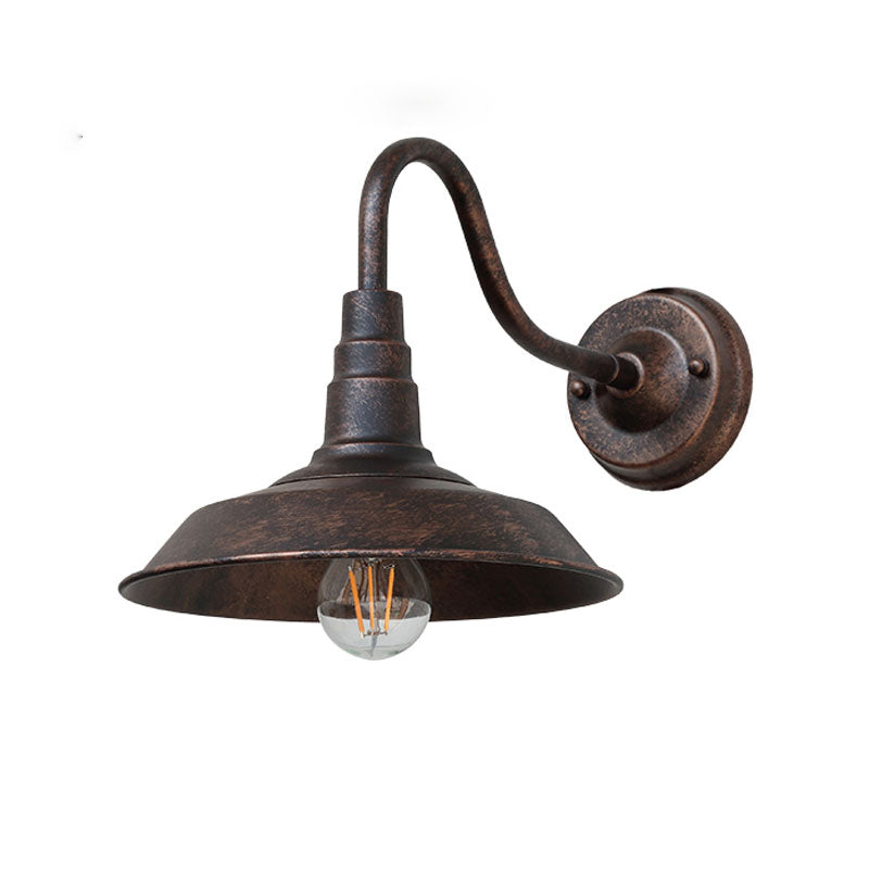 Industrial Metal Gooseneck Wall Light Fixture with Barn Shade - Outdoor 1-Bulb