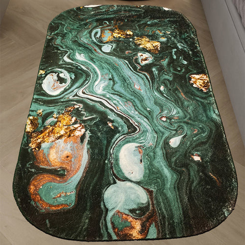 Indoor Area Rug with Non-Slip Backing – Blackish Green Abstract Design