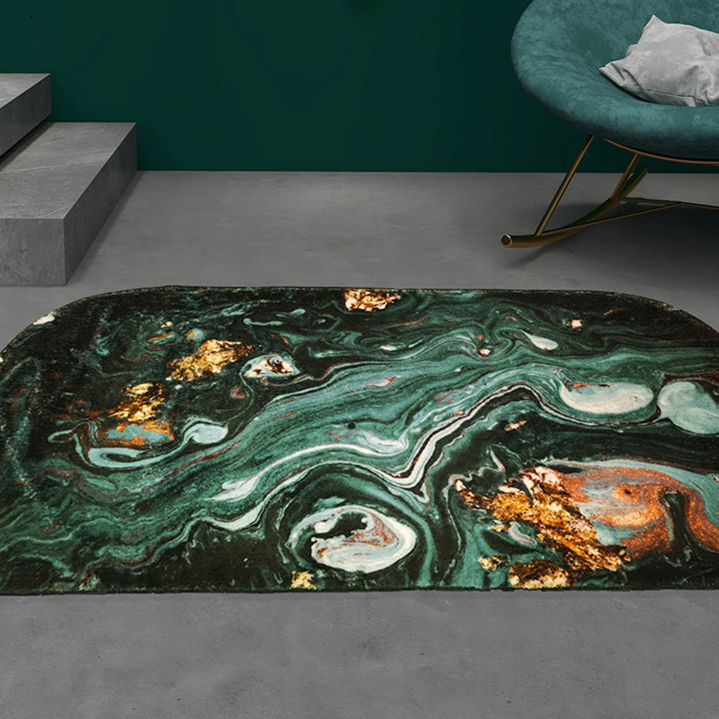 Indoor Area Rug with Non-Slip Backing – Blackish Green Abstract Design