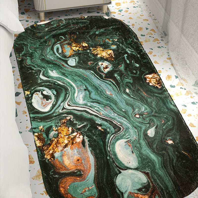 Indoor Area Rug with Non-Slip Backing – Blackish Green Abstract Design