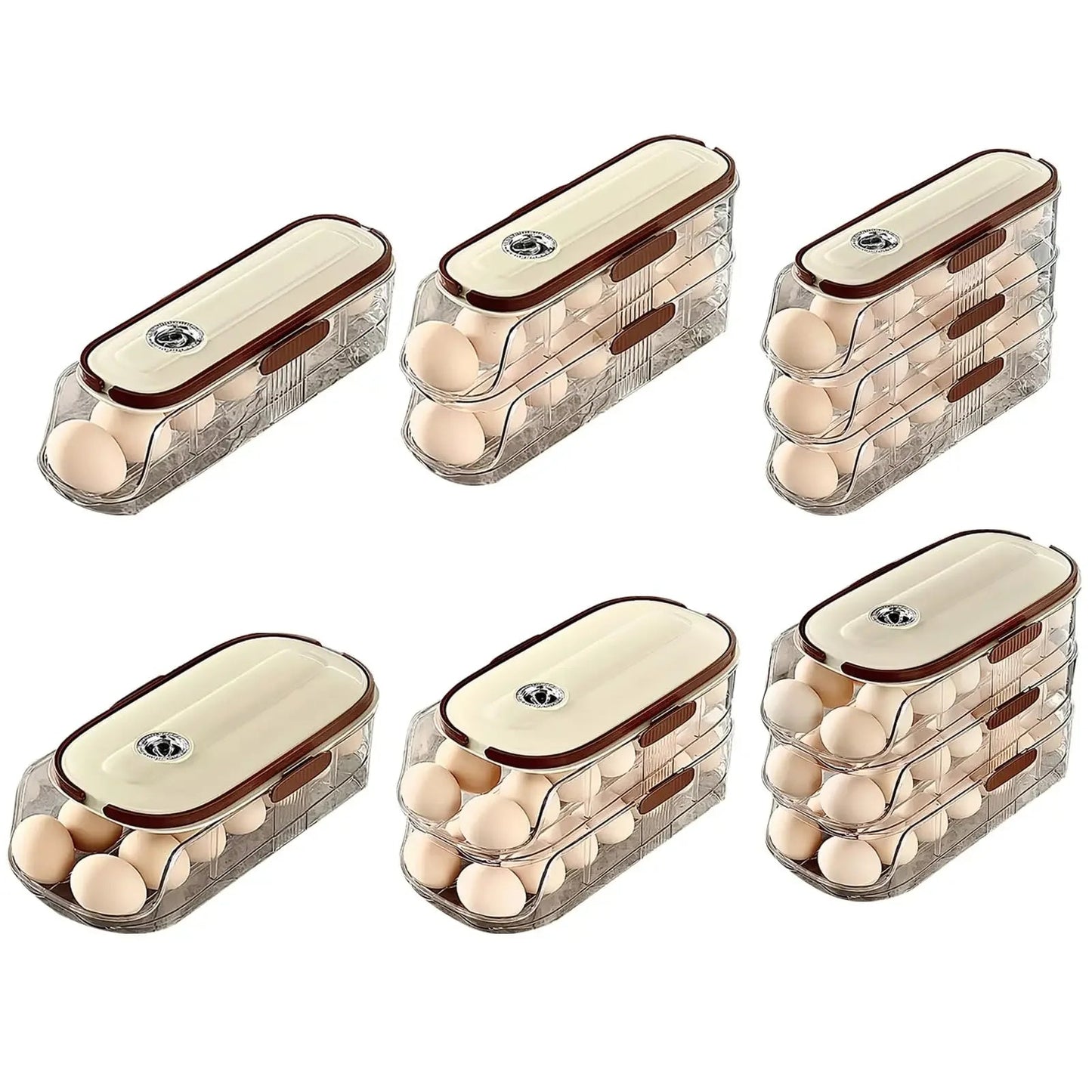 Rolling Refrigerator Egg Holder | Stackable Transparent Storage Box with Lid