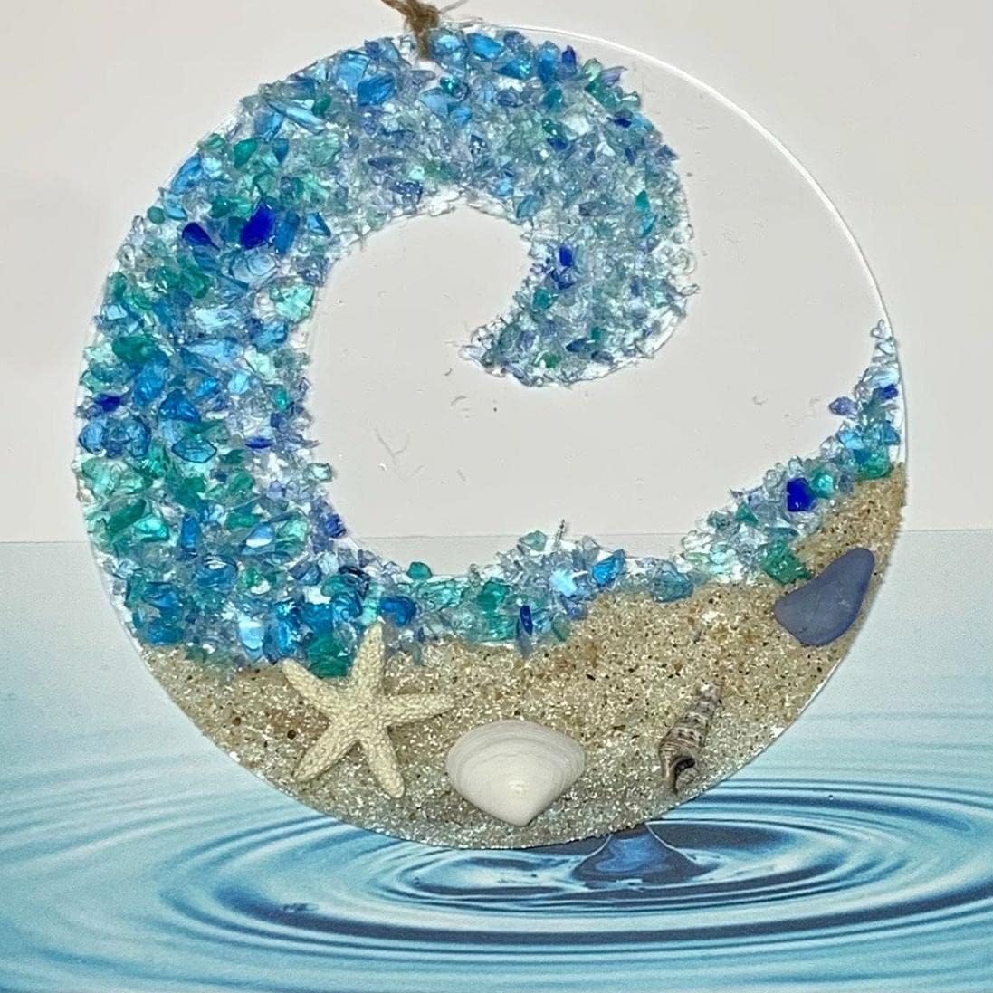 Ocean Wave Sun Catcher - Beach Decor with Sea Glass Design