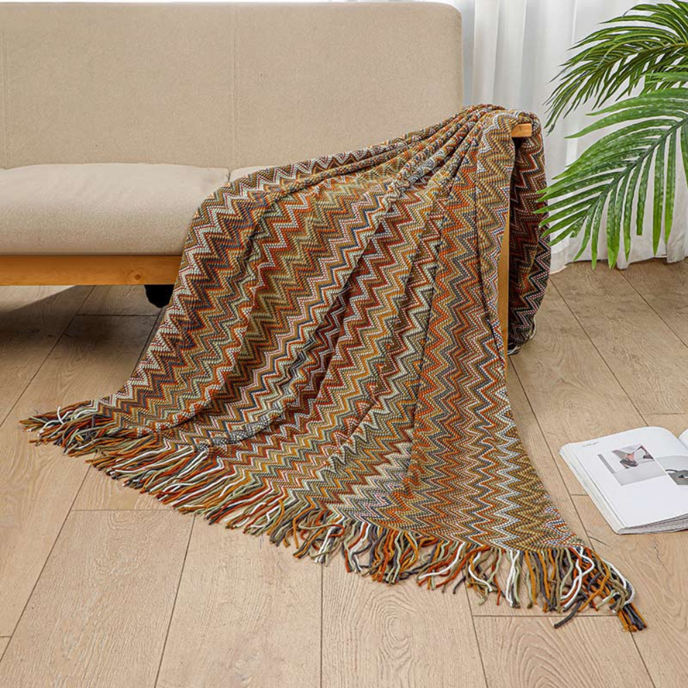 Vibrant Geometric Tasseled Throw Blanket for All Seasons