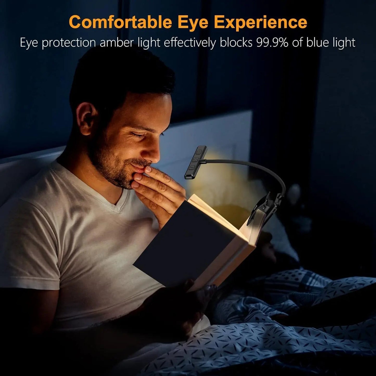Rechargeable LED Clip Reading Light with 3 Color Modes & 10 Brightness Levels