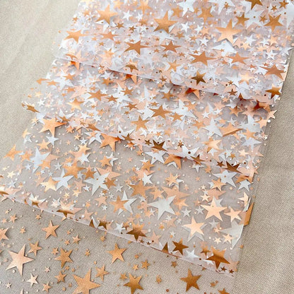 Shiny Table Runner with Metallic Star Pattern in Gold, Rose Gold, or Silver - Ideal for Parties & Table Decor
