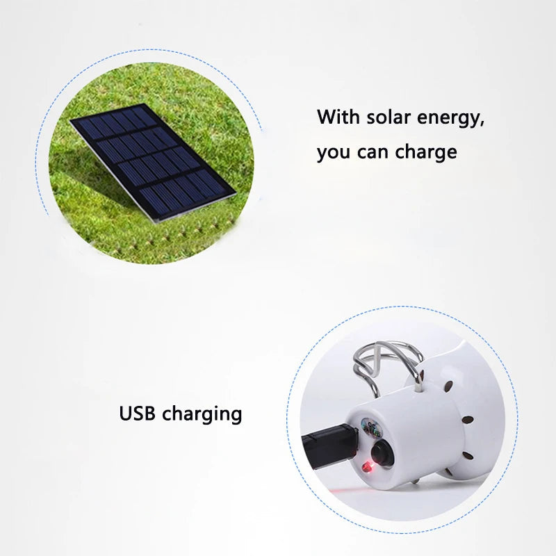 Rechargeable Solar Panel Camping Light | Portable Hook Lamp for Outdoor & Garden with Solar-LED Bulb