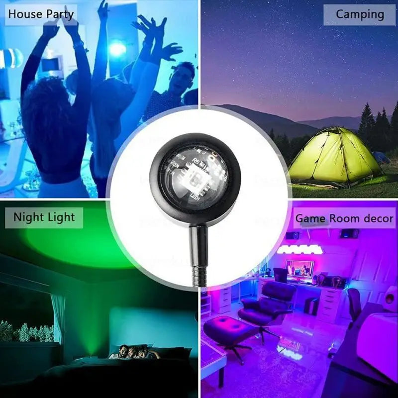 USB LED Projector for Sunset and Rainbow Effects – 13 Color Modes, 360° Rotation