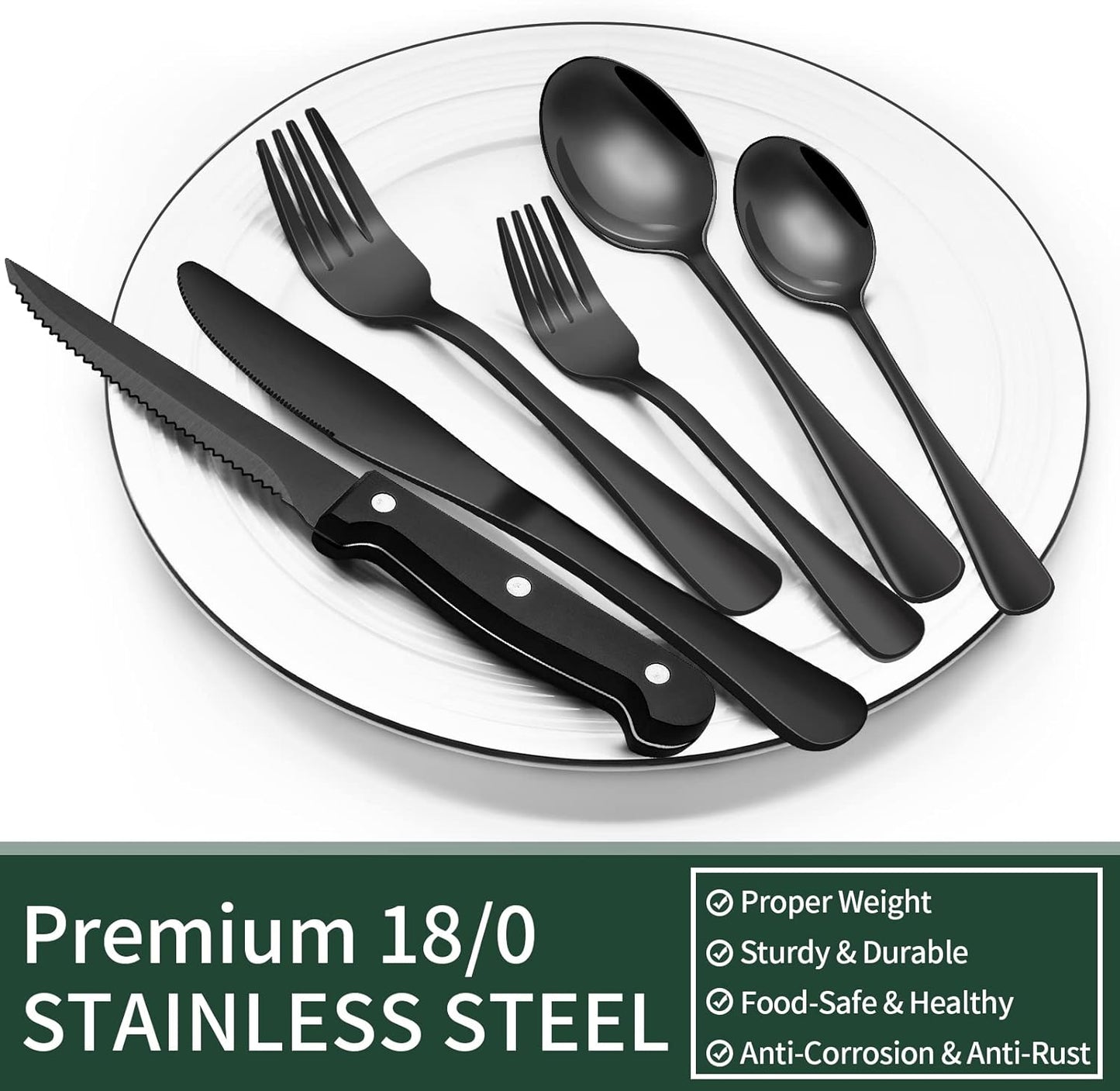 24-Piece Black Stainless Steel Cutlery Set – Dishwasher Safe