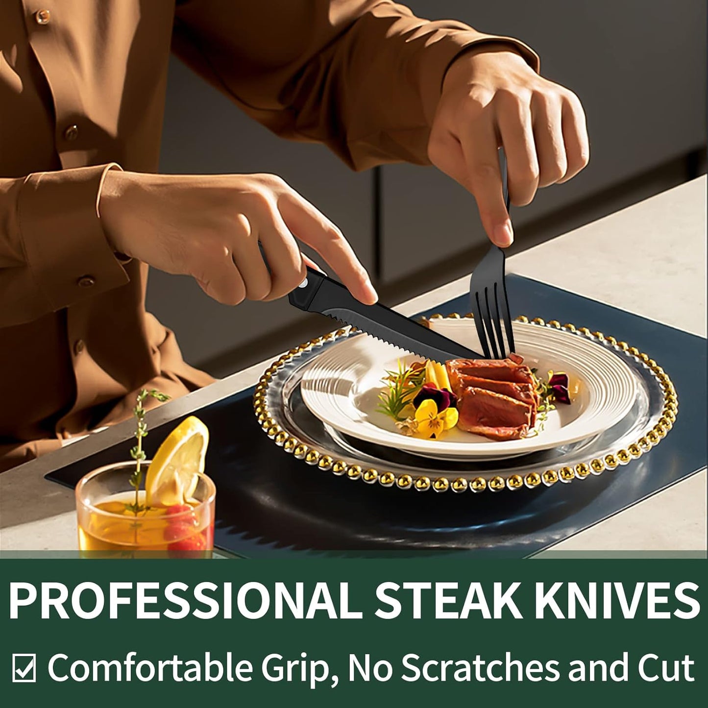 24-Piece Black Stainless Steel Cutlery Set – Dishwasher Safe