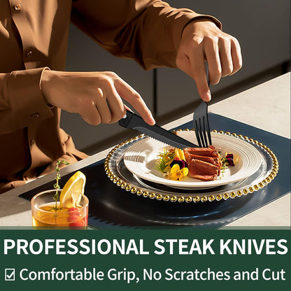 24-Piece Black Stainless Steel Cutlery Set – Dishwasher Safe