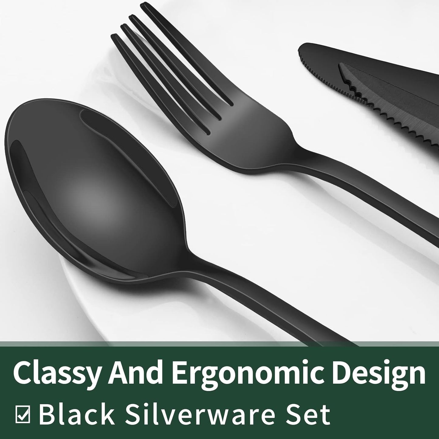 24-Piece Black Stainless Steel Cutlery Set – Dishwasher Safe