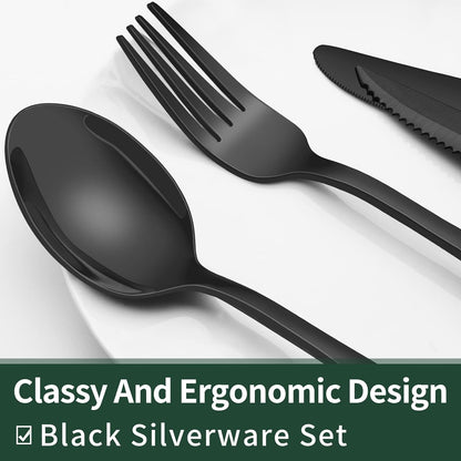 24-Piece Black Stainless Steel Cutlery Set – Dishwasher Safe