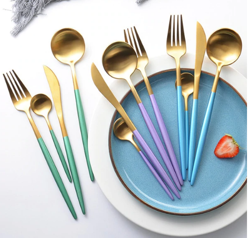 Luxury Gold and Silver Cutlery Set - 24 Stainless Steel Pieces
