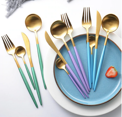 Luxury Gold and Silver Cutlery Set - 24 Stainless Steel Pieces