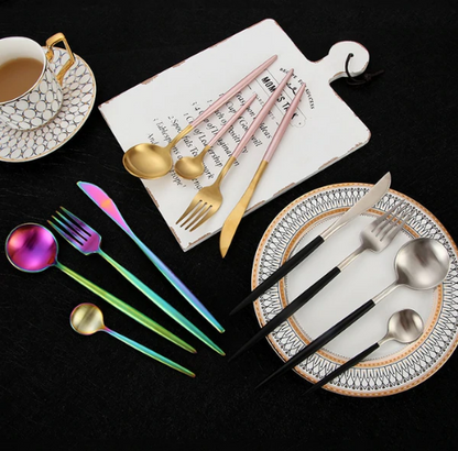 Luxury Gold and Silver Cutlery Set - 24 Stainless Steel Pieces