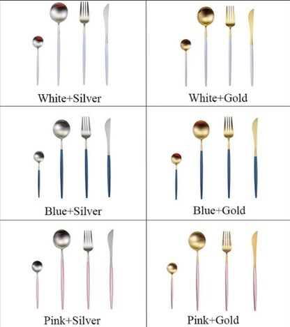 Luxury Gold and Silver Cutlery Set - 24 Stainless Steel Pieces
